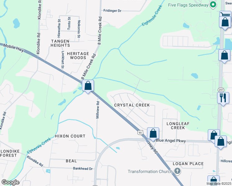 map of restaurants, bars, coffee shops, grocery stores, and more near 7110 Tannehill Drive in Pensacola