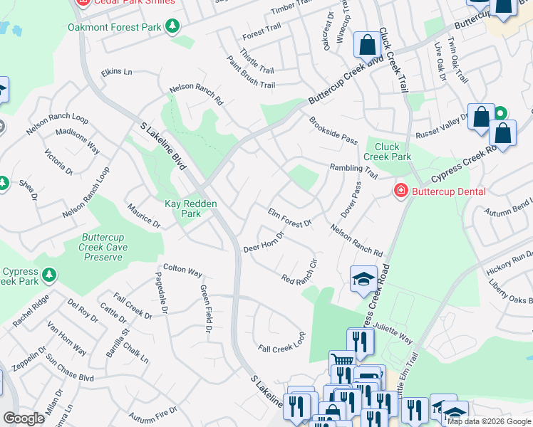 map of restaurants, bars, coffee shops, grocery stores, and more near 1307 Dove Haven Loop in Cedar Park