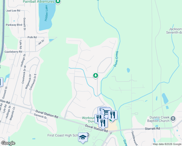 map of restaurants, bars, coffee shops, grocery stores, and more near 593 Summer Breeze Drive in Jacksonville