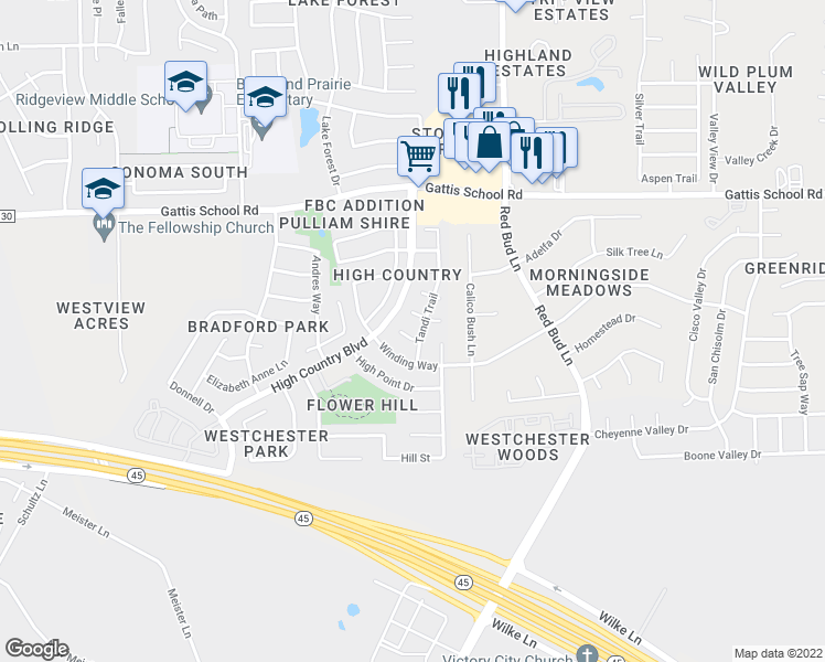 map of restaurants, bars, coffee shops, grocery stores, and more near 3302 Tyler Court in Round Rock