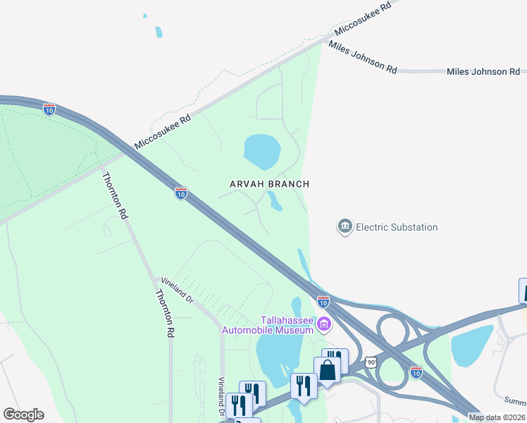 map of restaurants, bars, coffee shops, grocery stores, and more near 1985 Bushy Hall Road in Tallahassee