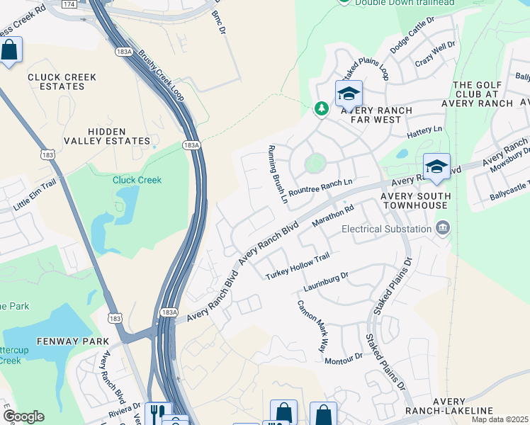 map of restaurants, bars, coffee shops, grocery stores, and more near 12117 Wickline Way in Austin