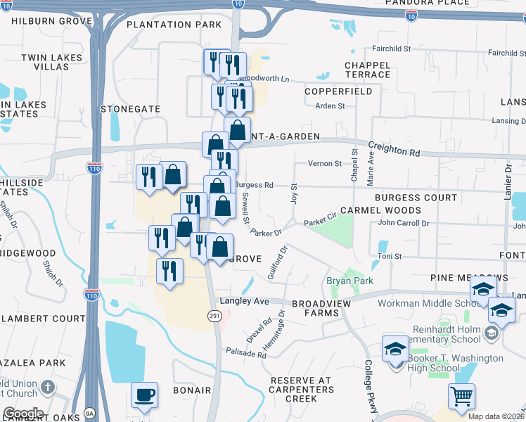 map of restaurants, bars, coffee shops, grocery stores, and more near 911 East Burgess Road in Pensacola