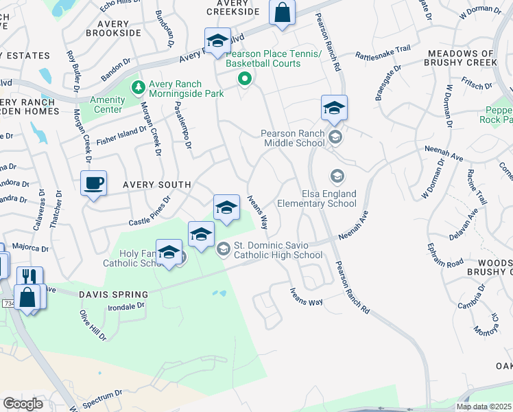 map of restaurants, bars, coffee shops, grocery stores, and more near 14928 Iveans Way in Austin