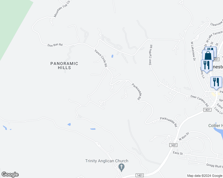 map of restaurants, bars, coffee shops, grocery stores, and more near 10206 Vassar Road in Jonestown