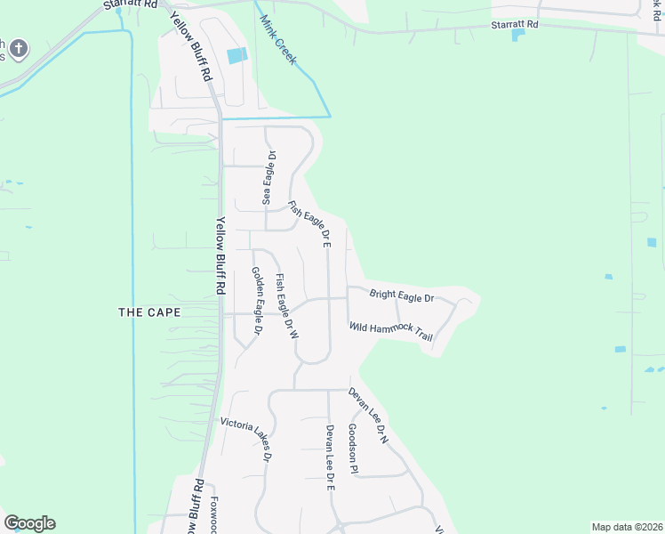 map of restaurants, bars, coffee shops, grocery stores, and more near 14015 Fish Eagle Drive East in Jacksonville