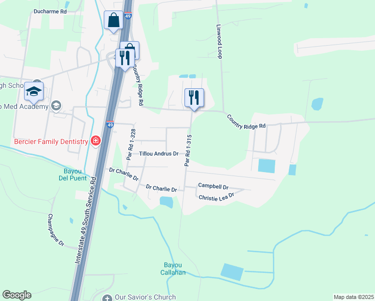 map of restaurants, bars, coffee shops, grocery stores, and more near 100 Par Road 1-315 in Opelousas