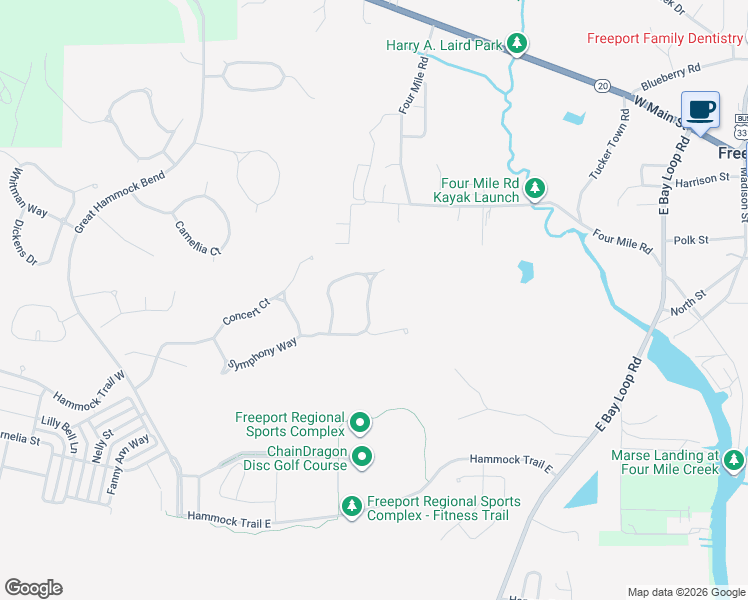 map of restaurants, bars, coffee shops, grocery stores, and more near 804 Symphony Way in Freeport