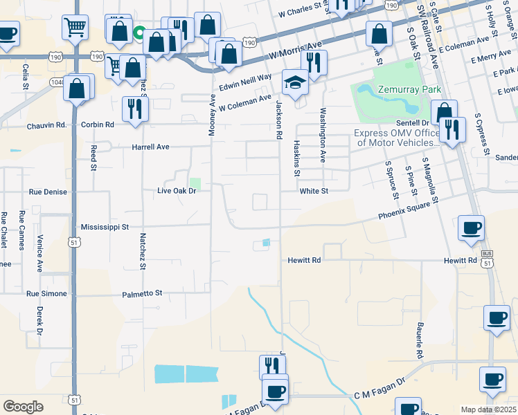 map of restaurants, bars, coffee shops, grocery stores, and more near 1110 Smith Square in Hammond