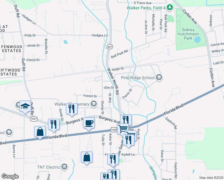 map of restaurants, bars, coffee shops, grocery stores, and more near 13475 Elm Street in Walker