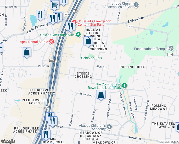 map of restaurants, bars, coffee shops, grocery stores, and more near 20904 Derby Day Avenue in Pflugerville