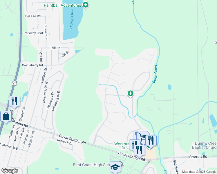 map of restaurants, bars, coffee shops, grocery stores, and more near 14166 Summer Breeze Drive in Jacksonville