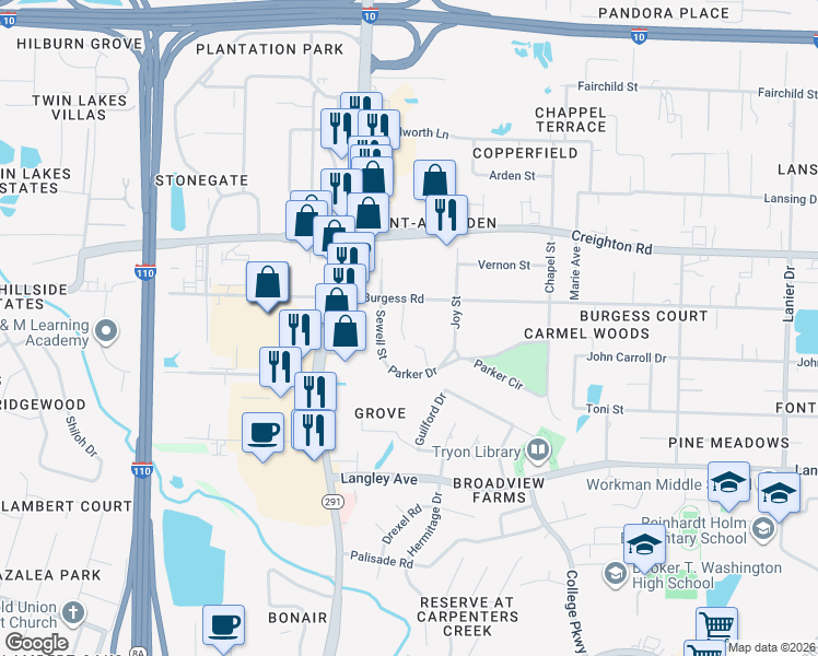 map of restaurants, bars, coffee shops, grocery stores, and more near 5925 Sewell Street in Pensacola