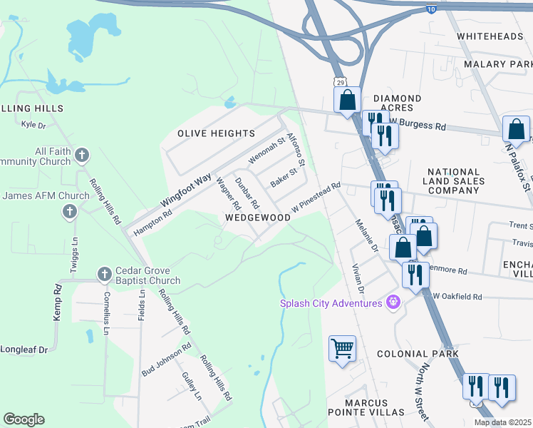 map of restaurants, bars, coffee shops, grocery stores, and more near 6404 Dunbar Road in Pensacola