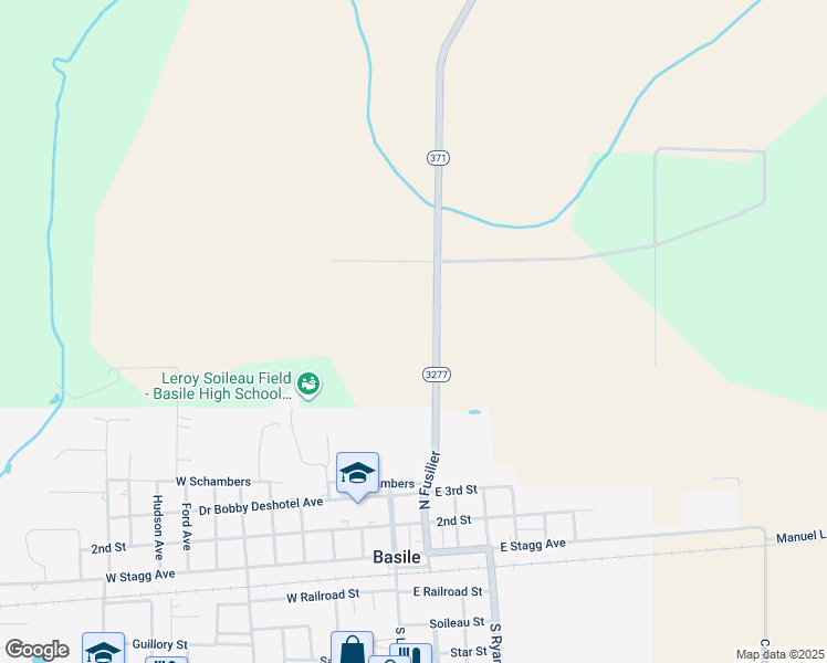 map of restaurants, bars, coffee shops, grocery stores, and more near 1890 Old Basile Highway in Basile
