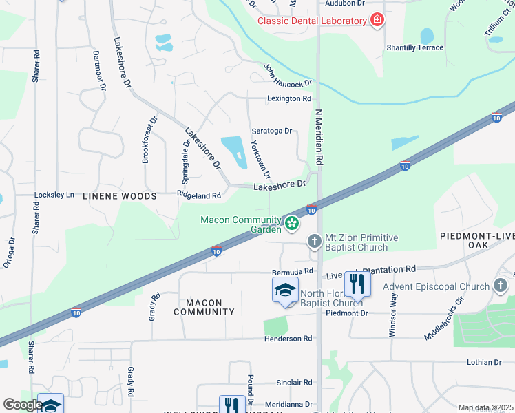 map of restaurants, bars, coffee shops, grocery stores, and more near 290 Fern Hollow Road in Tallahassee