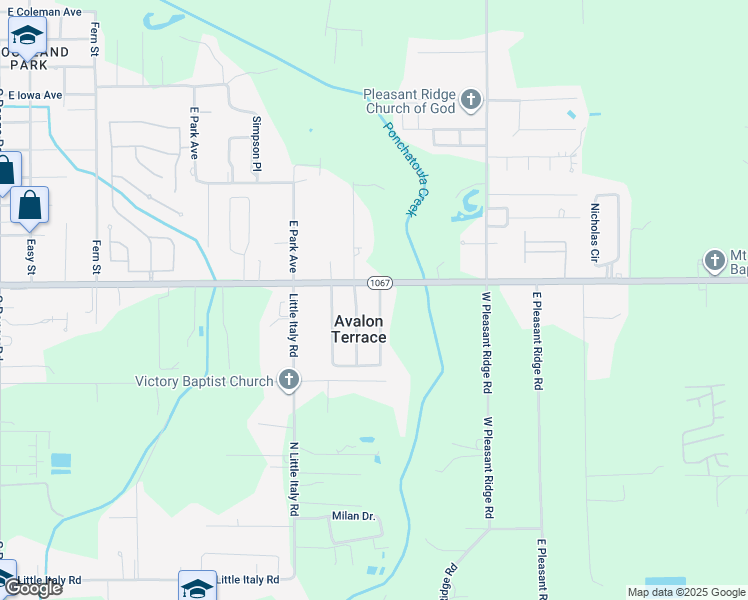 map of restaurants, bars, coffee shops, grocery stores, and more near 17695 Avalon Trace Drive in Ponchatoula