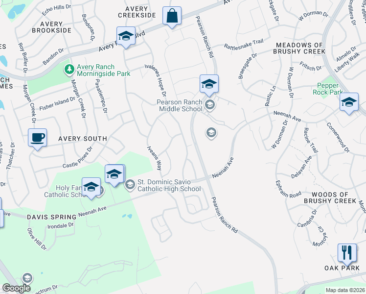 map of restaurants, bars, coffee shops, grocery stores, and more near 9309 Ivalenes Hope Drive in Austin