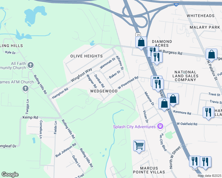 map of restaurants, bars, coffee shops, grocery stores, and more near 6403 Hampton Road in Pensacola