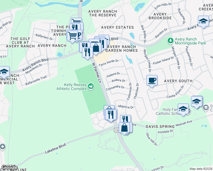 map of restaurants, bars, coffee shops, grocery stores, and more near 14922 Galena Drive in Austin