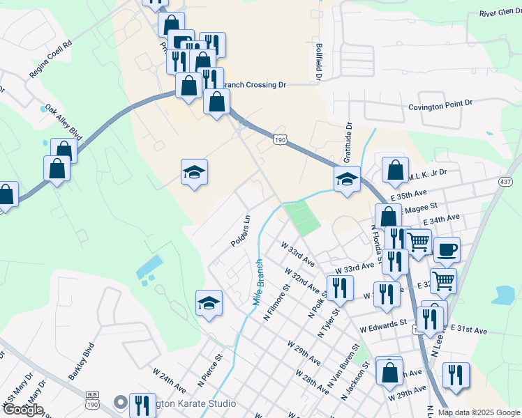 map of restaurants, bars, coffee shops, grocery stores, and more near 1555 Polders Lane in Covington