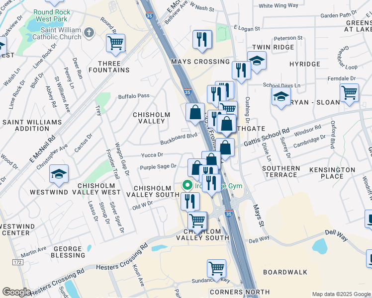 map of restaurants, bars, coffee shops, grocery stores, and more near 1710 Rawhide Loop in Round Rock