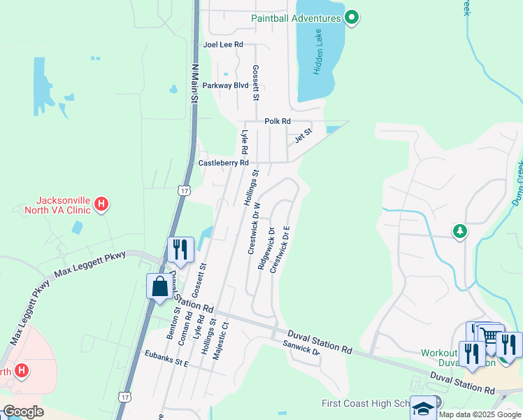 map of restaurants, bars, coffee shops, grocery stores, and more near 14140 Crestwick Drive West in Jacksonville