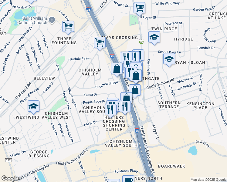 map of restaurants, bars, coffee shops, grocery stores, and more near 1710 Rawhide Loop in Round Rock