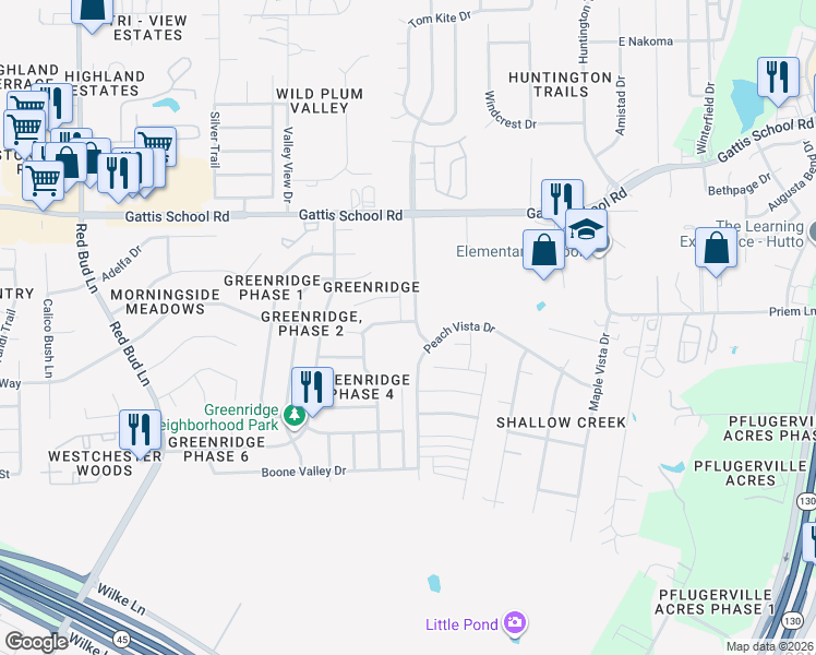 map of restaurants, bars, coffee shops, grocery stores, and more near 705 Dark Tree Lane in Round Rock