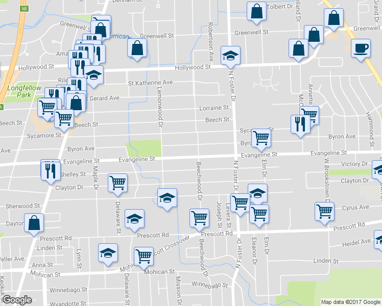 map of restaurants, bars, coffee shops, grocery stores, and more near 4537 Evangeline Street in Baton Rouge