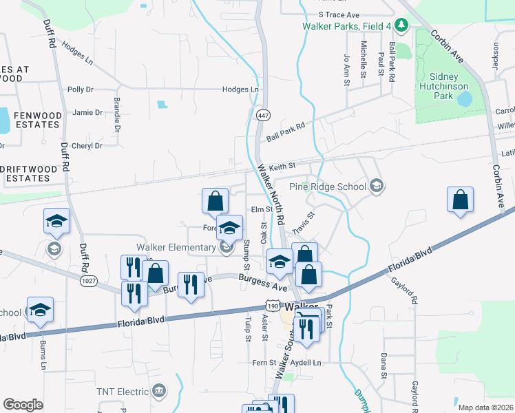 map of restaurants, bars, coffee shops, grocery stores, and more near 13475 Elm Street in Walker