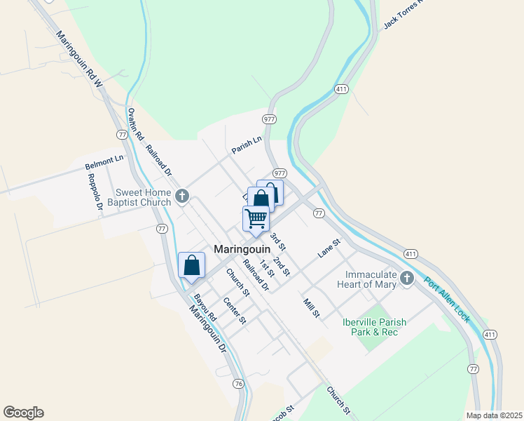 map of restaurants, bars, coffee shops, grocery stores, and more near 22750 Courtableau Avenue in Maringouin