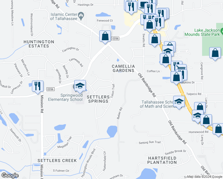 map of restaurants, bars, coffee shops, grocery stores, and more near 2883 Teton Trail in Tallahassee