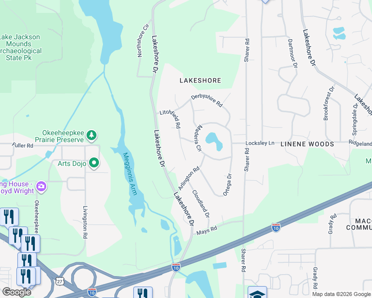 map of restaurants, bars, coffee shops, grocery stores, and more near 744 Litchfield Road in Tallahassee