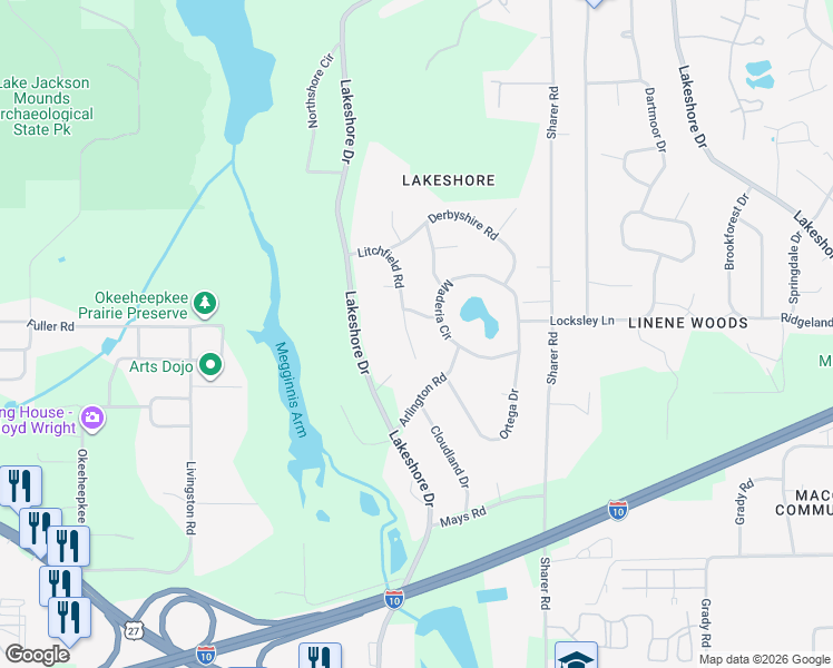 map of restaurants, bars, coffee shops, grocery stores, and more near 744 Litchfield Road in Tallahassee