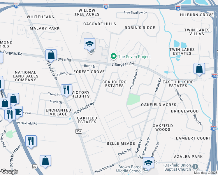 map of restaurants, bars, coffee shops, grocery stores, and more near 6998 Forshalee Street in Pensacola