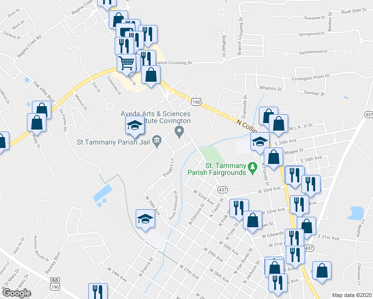 map of restaurants, bars, coffee shops, grocery stores, and more near 1555 Polders Lane in Covington