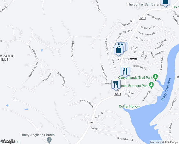 map of restaurants, bars, coffee shops, grocery stores, and more near 10620 Deer Canyon Road in Leander
