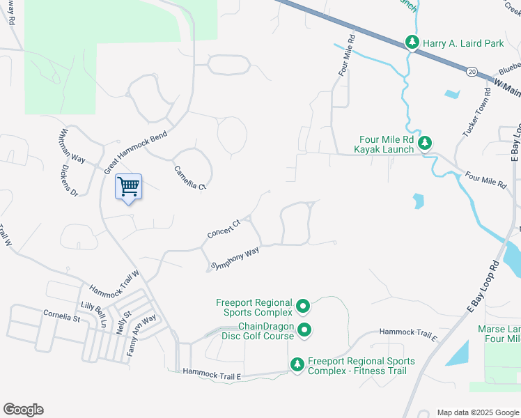 map of restaurants, bars, coffee shops, grocery stores, and more near 270 Concert Court in Freeport
