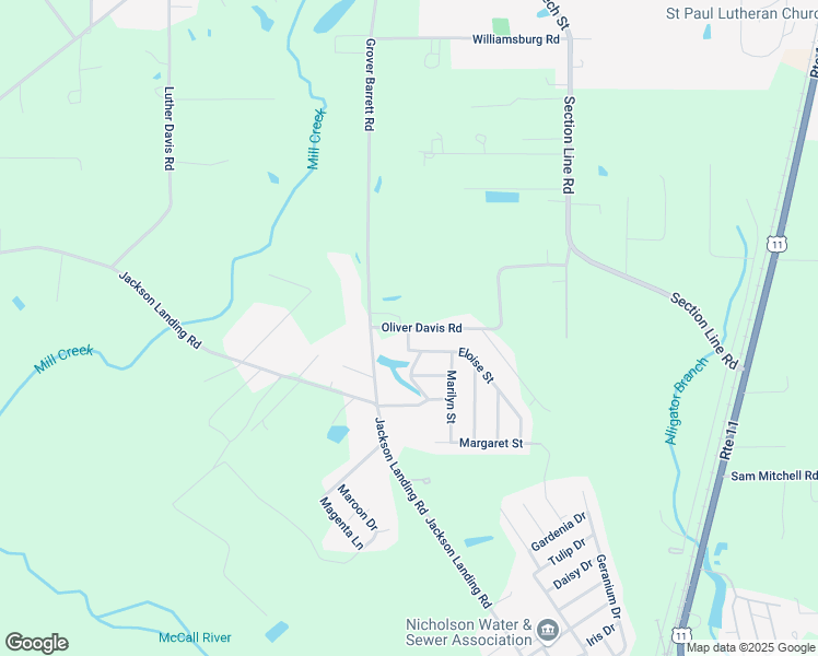 map of restaurants, bars, coffee shops, grocery stores, and more near 33 Oliver Davis Road in Picayune