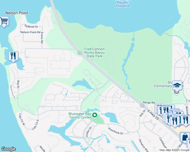 map of restaurants, bars, coffee shops, grocery stores, and more near 4261 Armadillo Trail in Niceville