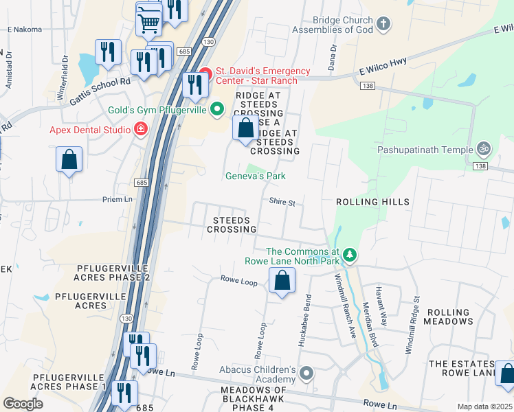 map of restaurants, bars, coffee shops, grocery stores, and more near 20904 Derby Day Avenue in Pflugerville