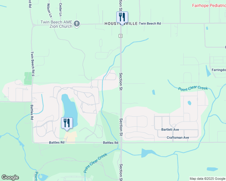 map of restaurants, bars, coffee shops, grocery stores, and more near 18409 Section Street in Fairhope