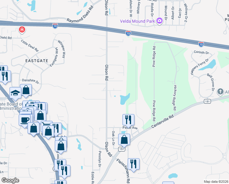 map of restaurants, bars, coffee shops, grocery stores, and more near 2937 Viking Way in Tallahassee