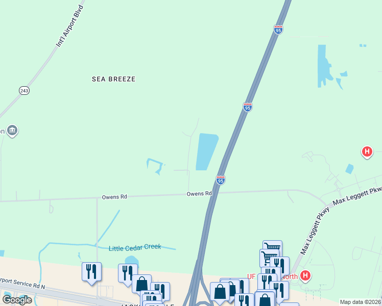map of restaurants, bars, coffee shops, grocery stores, and more near 905 Owens Road in Jacksonville