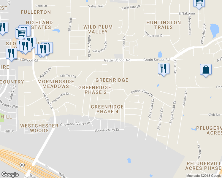 map of restaurants, bars, coffee shops, grocery stores, and more near 604 Dark Tree Lane in Round Rock