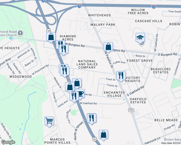 map of restaurants, bars, coffee shops, grocery stores, and more near 6951-6999 Otto Avenue in Pensacola
