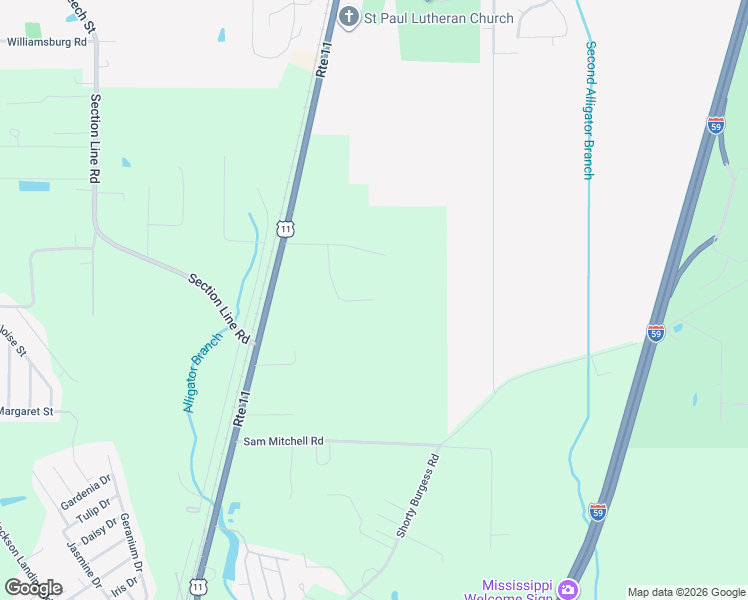 map of restaurants, bars, coffee shops, grocery stores, and more near 99 Eldridge Patch Road in Picayune
