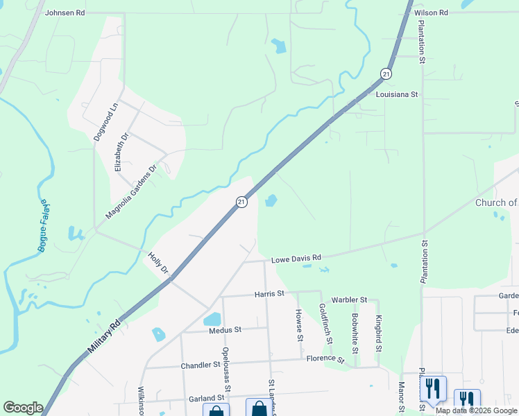 map of restaurants, bars, coffee shops, grocery stores, and more near 73192 Military Road in Covington