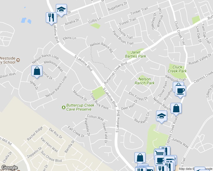 map of restaurants, bars, coffee shops, grocery stores, and more near 803 Brook Meadow Trail in Cedar Park